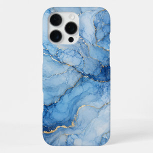 Blue Marble Watercolor Pattern with Gold Veins iPhone 16 Pro Max Case