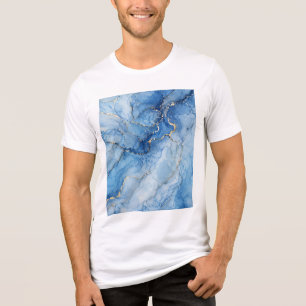 Blue Marble Watercolor Pattern with Gold Veins Tri-Blend Shirt