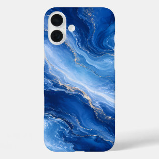 Blue Marble Waves Luxury Abstract iPhone 16 Plus Case