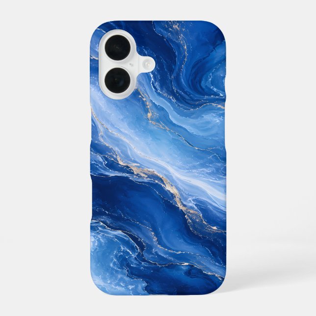 Blue Marble Waves Luxury Abstract iPhone 16 Case (Back)