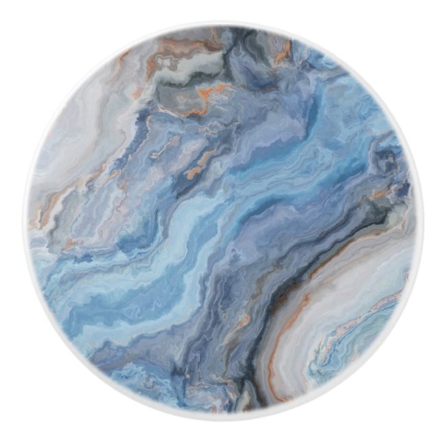 Blue Marble with Gold Black Pretty Decor Ceramic Knob (Front)