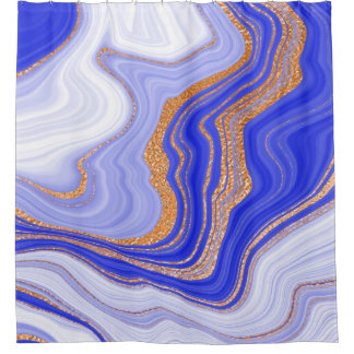 Blue marble with gold texture shower curtain