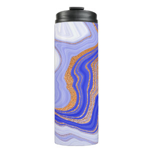 Blue marble with gold texture thermal tumbler