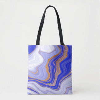 Blue marble with gold texture tote bag