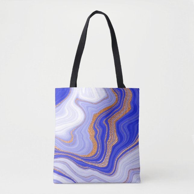 Blue marble with gold texture tote bag (Front)
