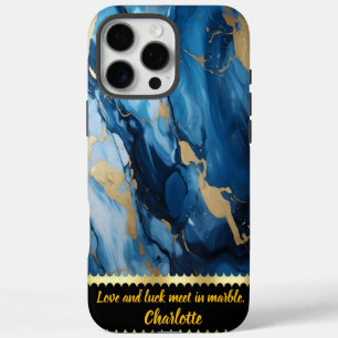 Blue marble with golden accents iPhone 16 pro max case