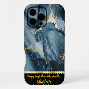 Blue marble with golden veins for iPhone 16 pro max case