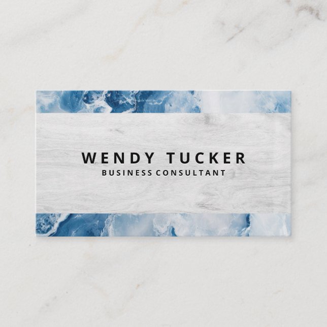 Blue Marble Wood Grain Business Card (Front)