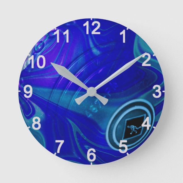 Blue Marbled Lawn Bowl, Wall Clock (Front)