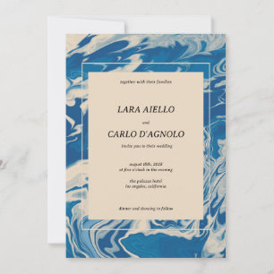 Blue Marbled Modern Coastal Wedding Invitation