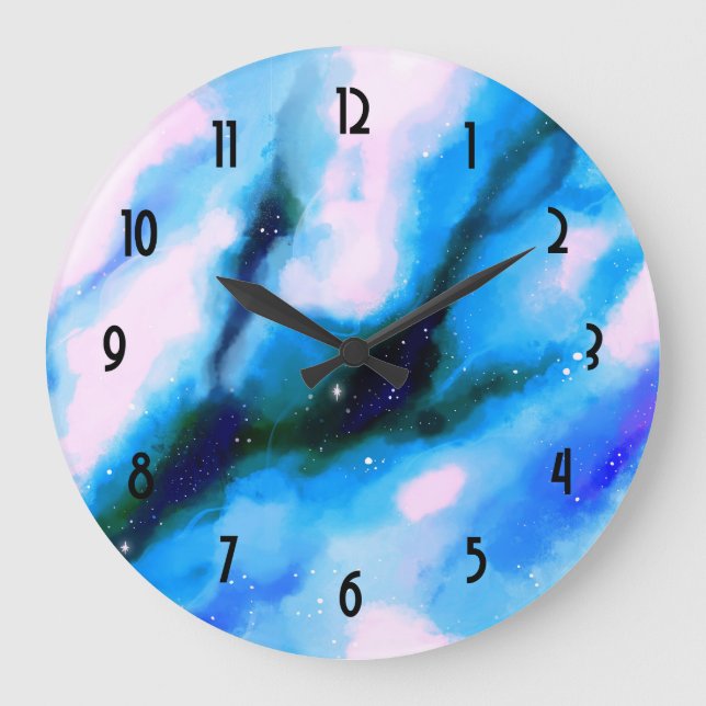 Blue Marbled Outer Space Abstract Background Large Clock (Front)