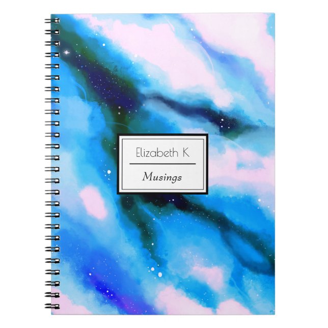 Blue Marbled Outer Space Abstract Background Notebook (Front)