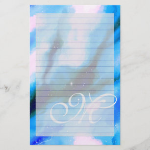 Blue Marbled Outer Space Abstract Monogram Lined Stationery