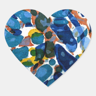 Blue Marbled Paper Heart Sticker