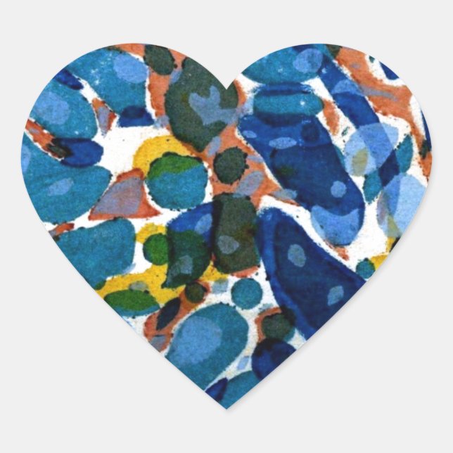 Blue Marbled Paper Heart Sticker (Front)