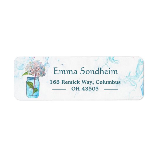 Blue Marbled with Mason Jar and Hydrangea Return Address Label