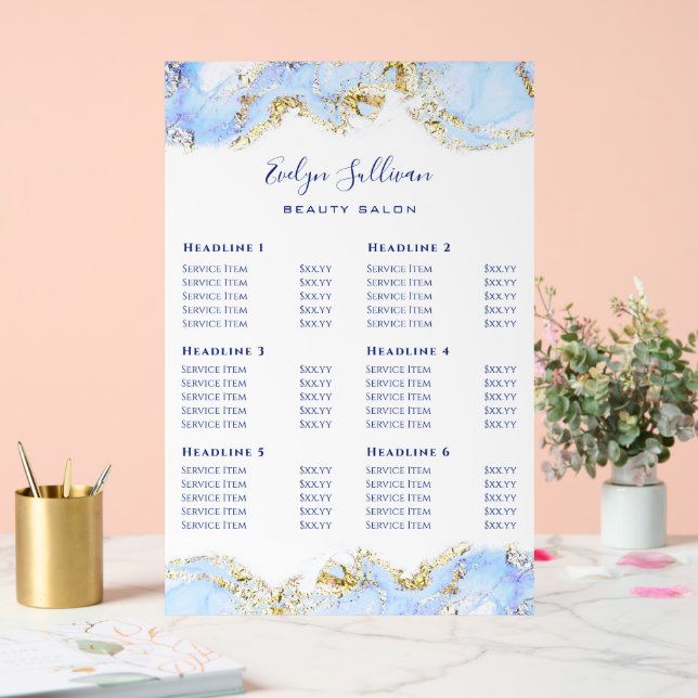 Blue Marbling Design Price List Acrylic Sign (Wedding)