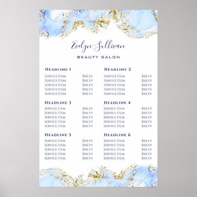 Blue Marbling Design Price List Poster (Front)