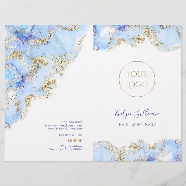 Blue marbling design service menu brochure (Front)