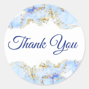 Blue marbling design thank you classic round sticker