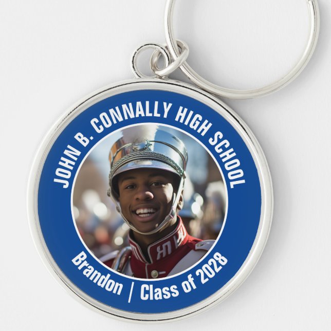 Blue Marching Band Photo High School Spirit Key Ring (Front)