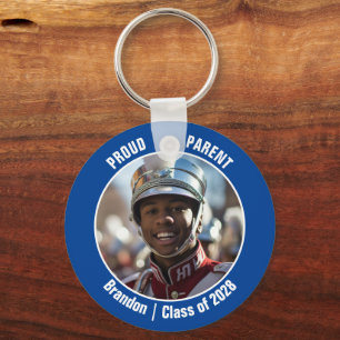 Blue Marching Band Photo Proud Parent Key Ring
