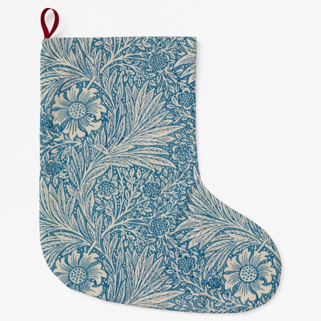 Blue Marigolds (by William Morris) Large Christmas Stocking (Front)