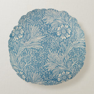 Blue Marigolds (by William Morris) Round Cushion