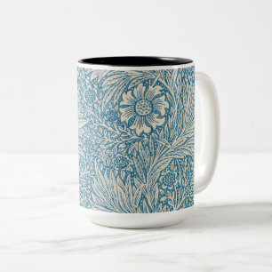 Blue Marigolds (by William Morris) Two-Tone Coffee Mug