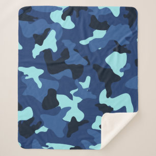 Blue marine army camo camouflage pattern sherpa blanket