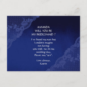 Blue Marine Lace Will You Be My Bridesmaid Invitation Postcard