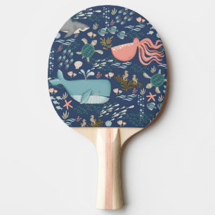 Blue Marine Life Ocean Animal Watercolor Art Ping Pong Paddle