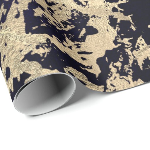 Image of Blue Marine Molten Gold Marble Shiny Metallic Wrapping Paper