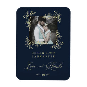 Blue Marine Sophisticated Flourish Wedding Thanks Magnet