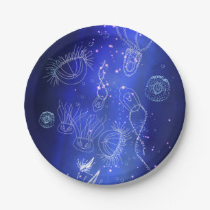 Blue Marine Underwater Jellyfish World Paper Plate