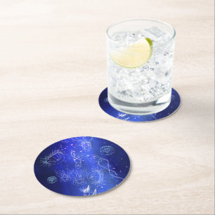 Blue Marine Underwater Jellyfish World Round Paper Coaster