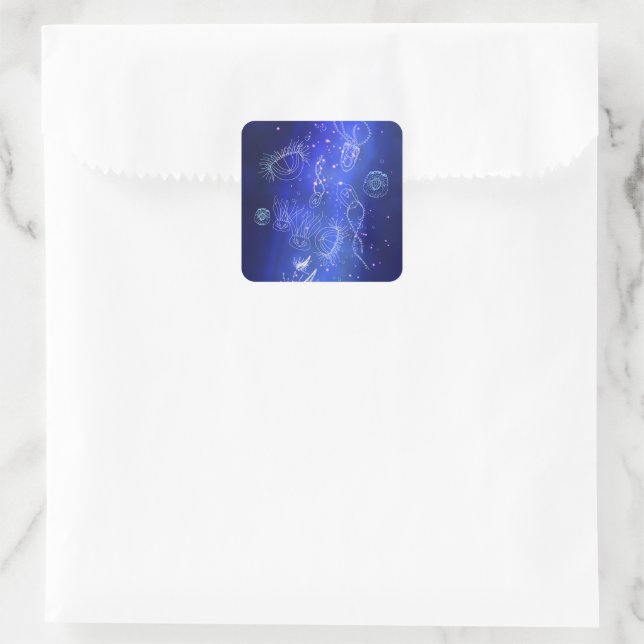 Blue Marine Underwater Jellyfish World Square Sticker (Bag)