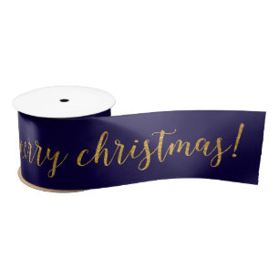 Blue Marine Yacht Golden Merry Christmas Satin Ribbon