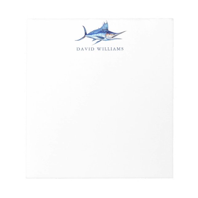 Blue Marlin Fish Fisherman Personalised Notepad (Front)
