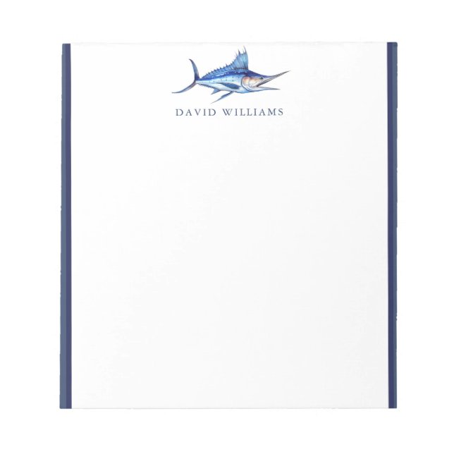 Blue Marlin Fish Fisherman Personalised Notepad (Front)