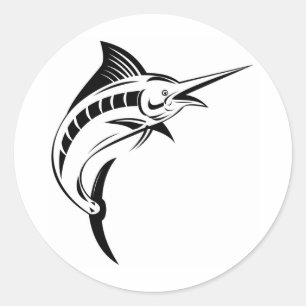 Blue marlin jumping isolated on white classic round sticker