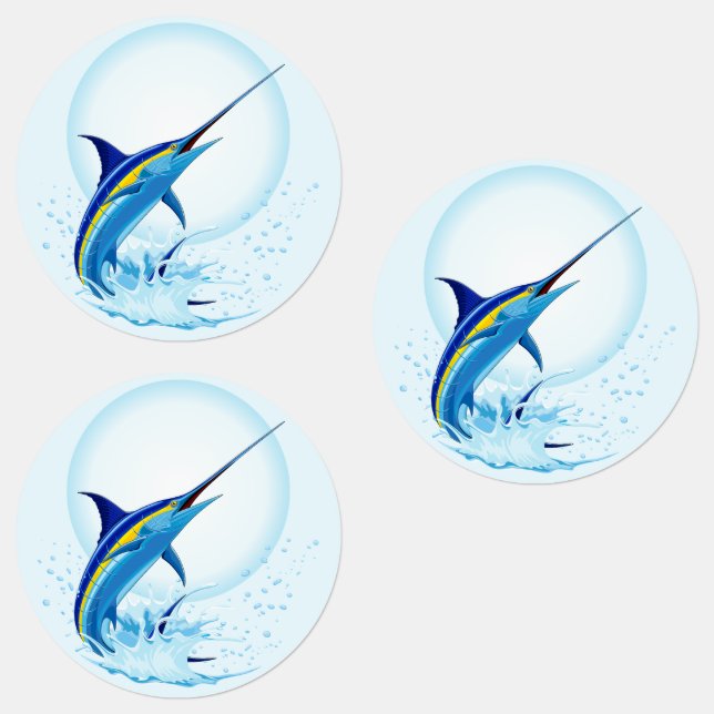 Blue Marlin Jumping out of Ocean (Group)