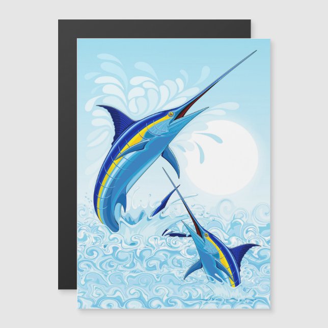 Blue Marlin Jumping out of Ocean (Front/Back)