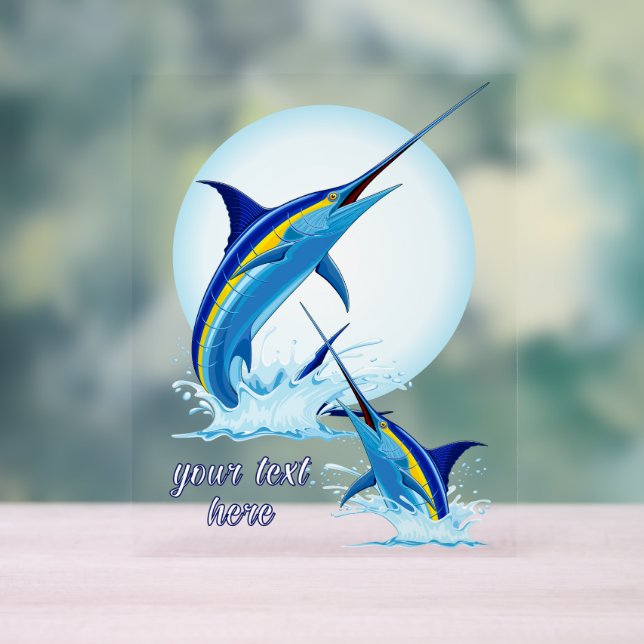 Blue Marlin Jumping out of Ocean Acrylic Sign (Neutral)