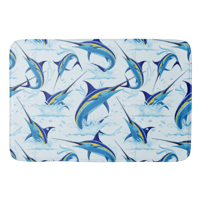 Blue Marlin Jumping out of Ocean Bath Mat (Front)
