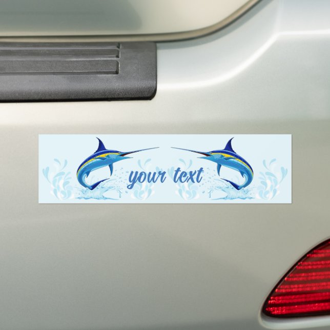 Blue Marlin Jumping out of Ocean Bumper Sticker (On Car)