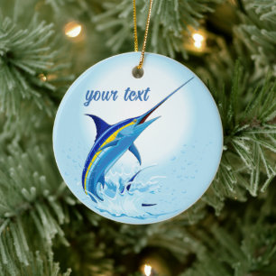 Blue Marlin Jumping out of Ocean Ceramic Tree Decoration