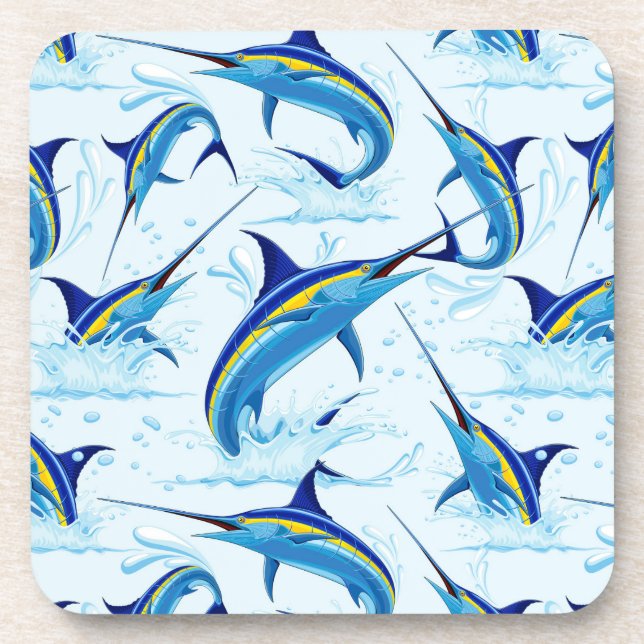 Blue Marlin Jumping out of Ocean Coaster (Front)