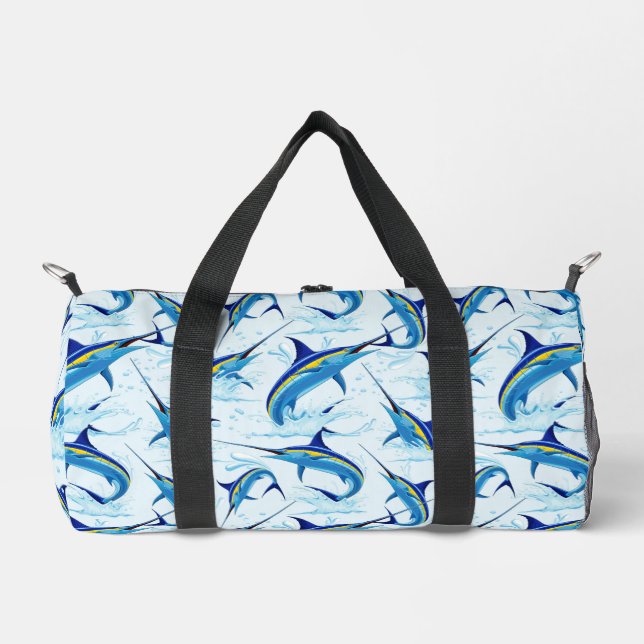Blue Marlin Jumping out of Ocean Duffle Bag (Front)