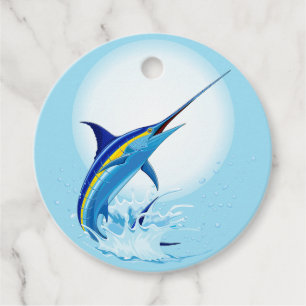 Blue Marlin Jumping out of Ocean Favour Tags